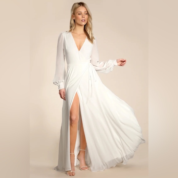 My Whole Heart White Long Sleeve Wrap Dress - Picture 1 of 4